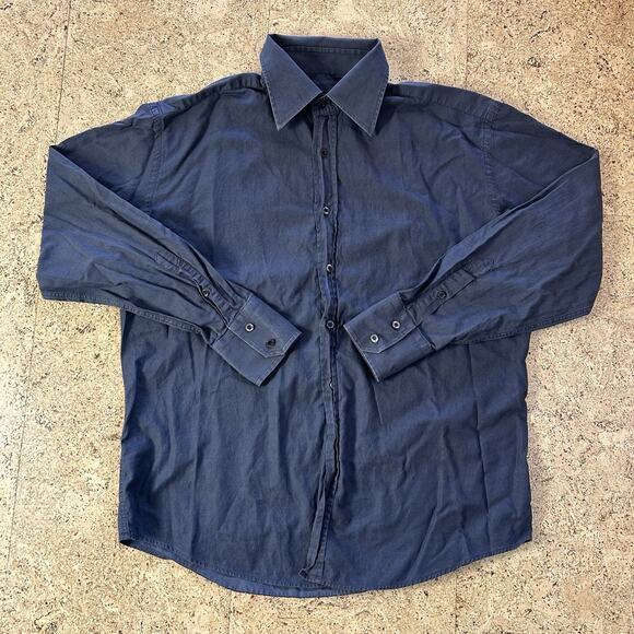 Vintage Gucci Solid Black Button Up Shirt 43 17 - Picture 1 of 5